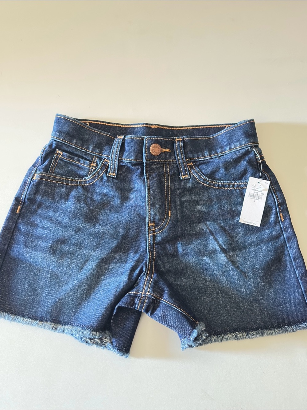 Old Navy Girls High Rise Denim Shorts Size 8 Blue Frayed Hem Adjustable Waist
